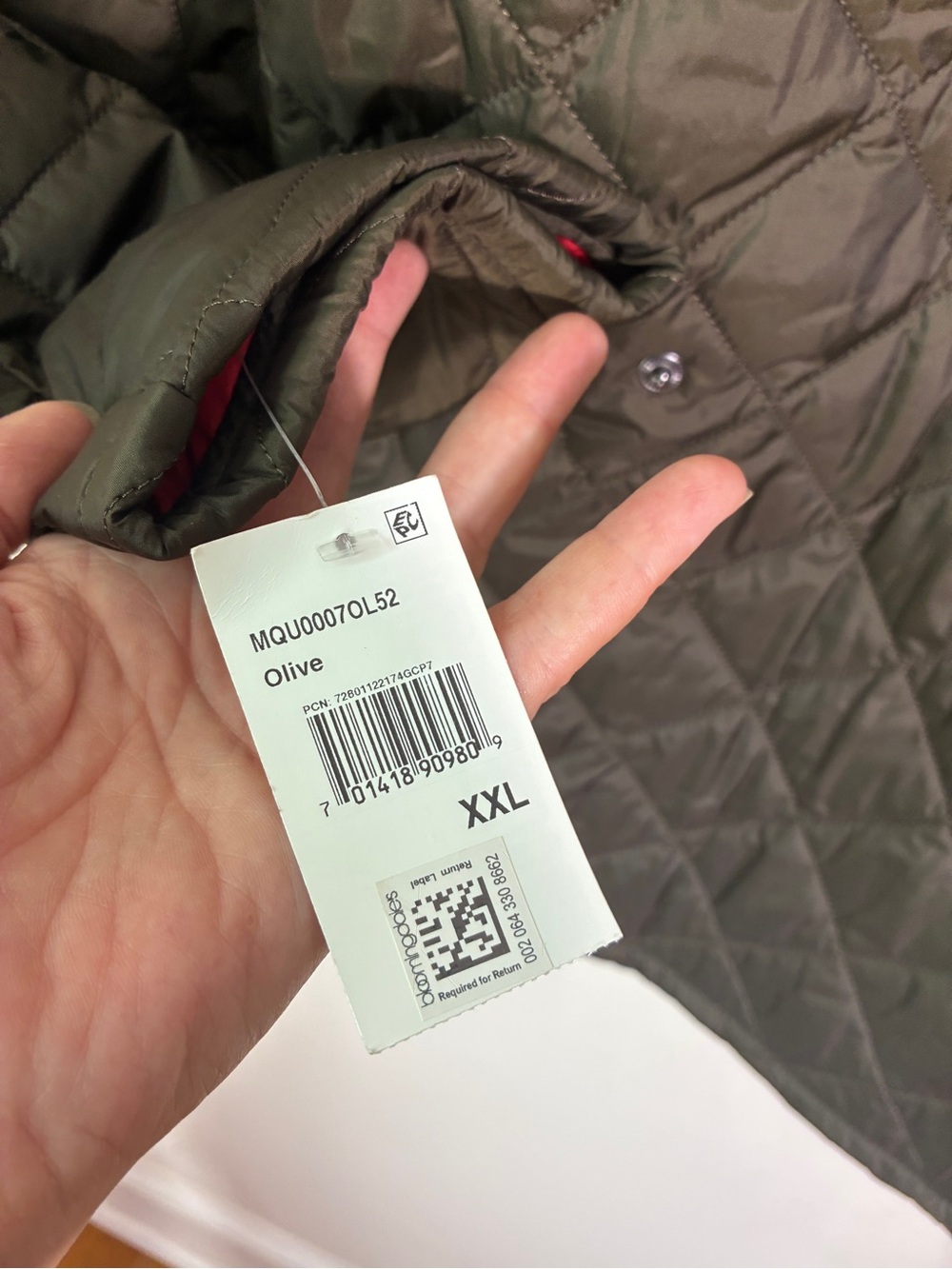 Barbour Olive Flyweight Chelsea Quilted Jacket Size 2XL NWT - Picture 8 of 9